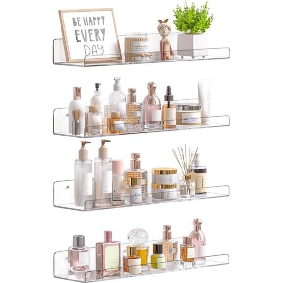 Acrylic Shelves for Bathroom Storage, 15" Floating Shelves Wall - Picture 1 of 7